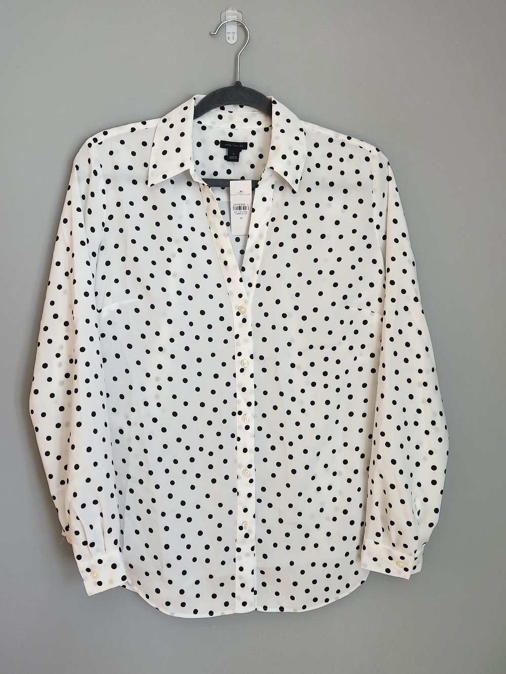 Ann Taylor White Blouse with Black Polka Dots